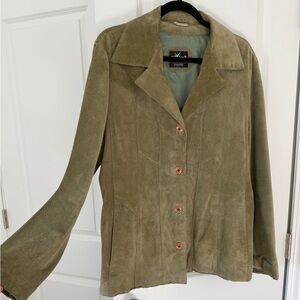 Maxima Olive Green Suede Button Jacket